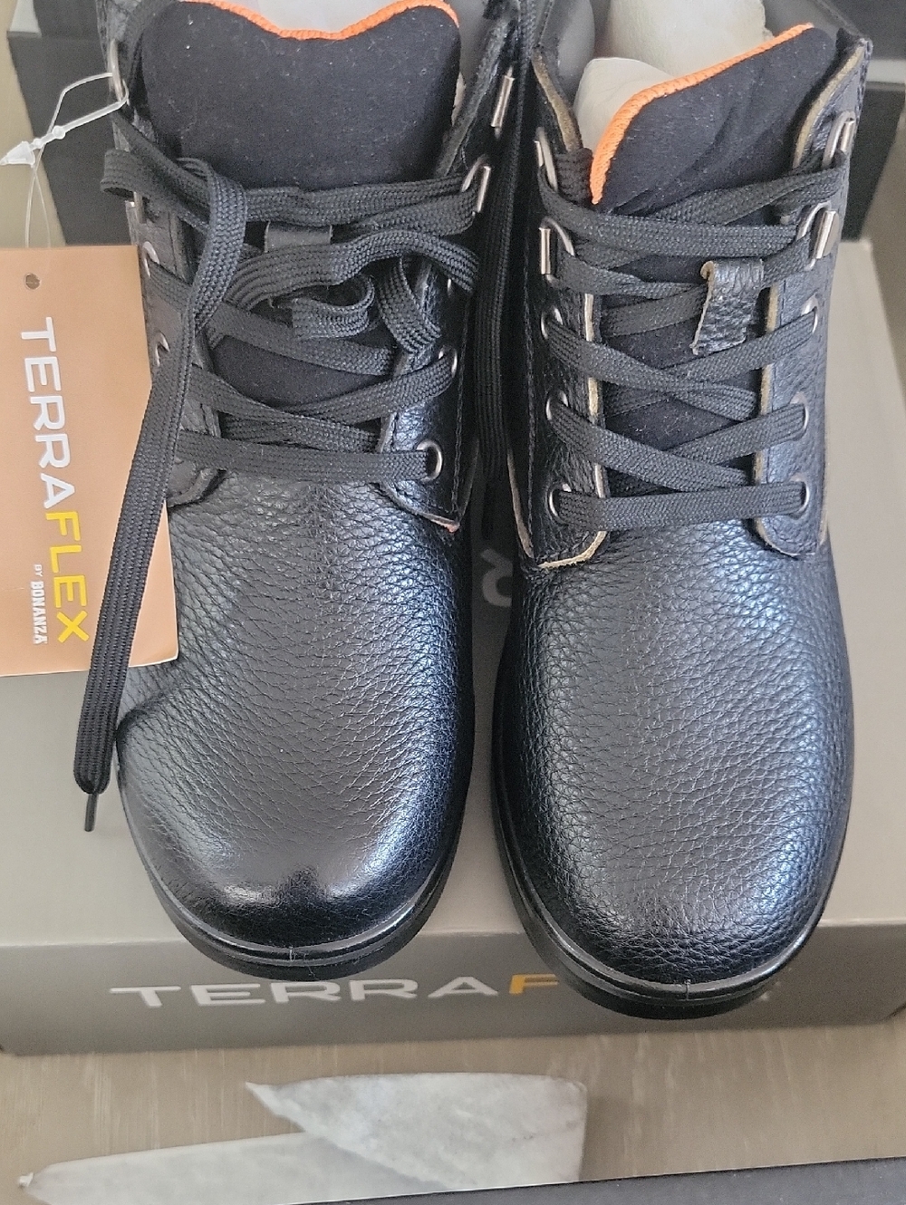 Kids Black Insulated Boots with Orange Trim - Picture 4 of 7